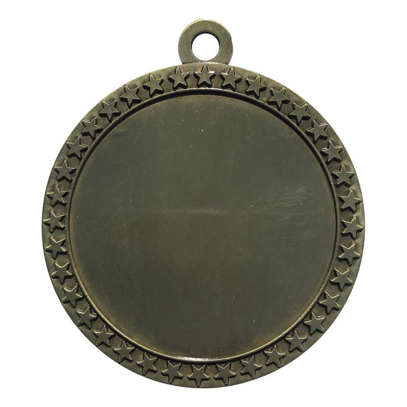Express Medals 10 Pack of 2-1/2 inch Diameter Die-Cast Metal Antique Gold DIY Blank Insert Star Medals and Attached Red White and Blue Neck Ribbons. - Image 3